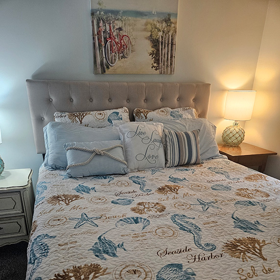 Spacious bedroom with comfortable furnishings at Saltwater Escape Niantic vacation rental