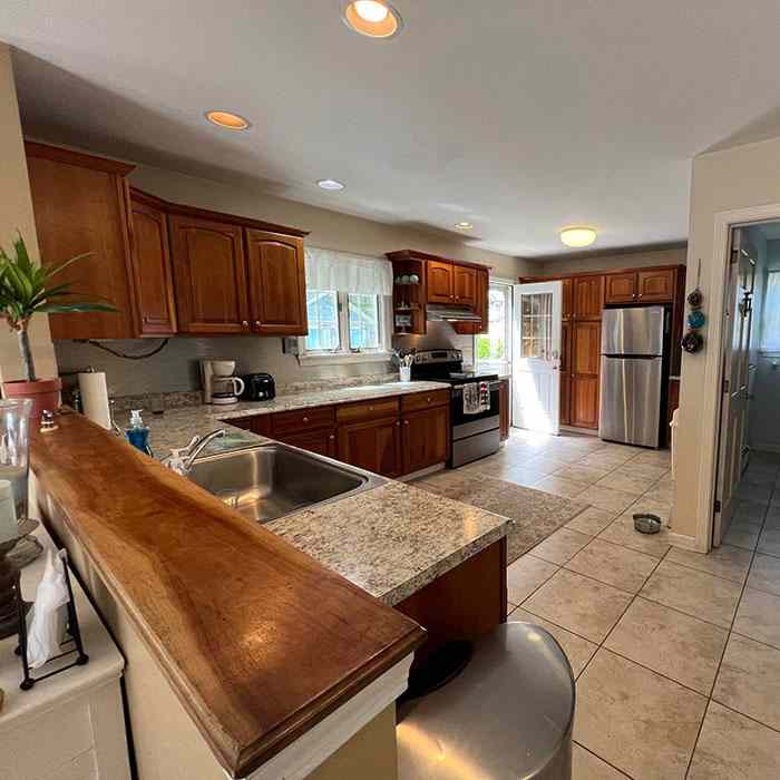 Modern fully equipped kitchen at Saltwater Escape Niantic vacation rental